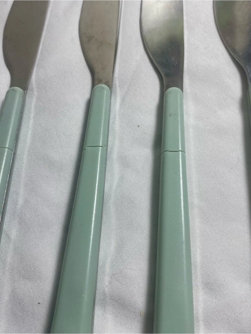 Vintage Set of 5 Green Handle Stainless Steel Table Knives